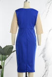 Royal Blue Casual Solid Patchwork O Neck One Step Skirt Dresses