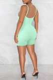 Lake Green Sexy Casual Solid Backless Spaghetti Strap Skinny Romper