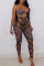 Colour Sexy Street Sportswear Print Solid Hollowed Out Strap Design Spaghetti Strap Skinny Jumpsuits