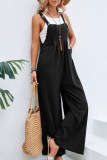 Black Casual Vacation Solid Buttons Square Collar Loose Jumpsuits