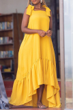 Yellow Casual Vacation Simplicity Asymmetrical Solid Color Spaghetti Strap A Line Dresses
