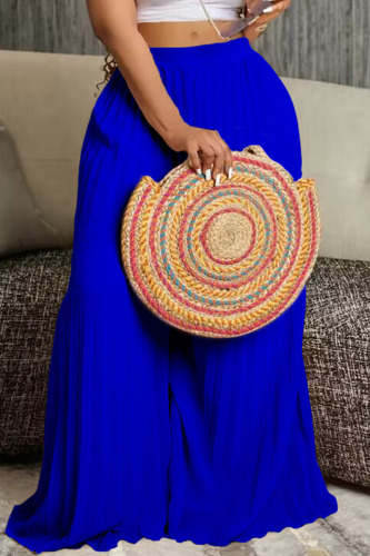 Blue Casual Solid Patchwork Fold High Waist Straight Solid Color Bottoms