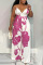 White Casual Daily Elegant Floral Backless V Neck Straight Jumpsuits