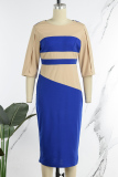 Royal Blue Casual Solid Patchwork O Neck One Step Skirt Dresses