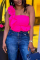 Rose Red Sweet Daily Asymmetrical Solid Color Stringy Selvedge One Shoulder Tops