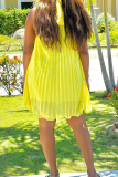Yellow Casual Elegant Vacation Solid Color Pleated Halter Dresses