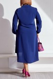 Blue Casual Solid Sequins Patchwork Turndown Collar Shirt Dress Dresses