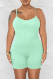 Lake Green Sexy Casual Solid Backless Spaghetti Strap Skinny Romper