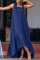 Navy Blue Casual Vacation Simplicity Asymmetrical Solid Color Spaghetti Strap A Line Dresses
