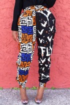 Yellow Casual Print Patchwork Regular High Waist Pencil Full Print Trousers