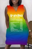 Multicolor Plus Size Casual Rainbow Multicolor Gredient V Neck Sleeveless Midi Dresses