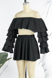 Black Sexy Casual Solid Patchwork Backless Off the Shoulder Long Sleeve Two Pieces