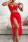 Red Sexy Solid Hollowed Out Patchwork See-through Backless Swimsuit Three Piece Set (With Paddings)