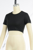 Black Casual Solid Basic O Neck T-Shirts