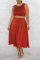 Rust Red Casual Daily Simplicity Basis Solid Color O Neck Sleeveless Two Pieces