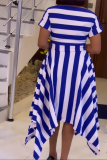 Blue Daily Elegant Striped Asymmetrical Off the Shoulder Asymmetrical Dresses