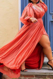 Burgundy Sexy Casual Elegant Formal Solid Slit Fold Princess Plus Size Dresses