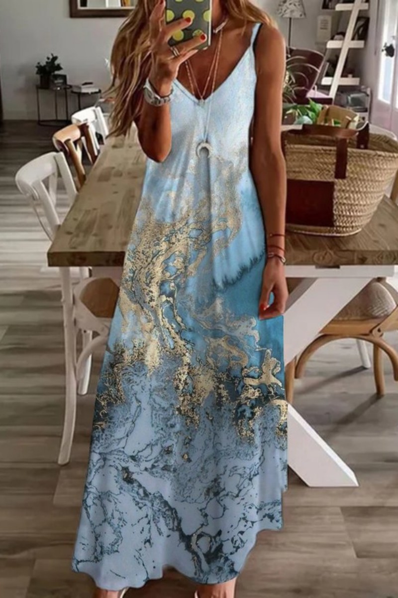 Low Back Sexy Long Dresses with Slit Ocean Blue