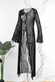 Black Sexy Solid Patchwork Frenulum Stringy Selvedge Long Dress Dresses