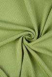 Green Yellow Sexy Solid Patchwork Draw String Fold O Neck Pencil Skirt Dresses