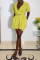 Yellow Work Elegant Solid Fold V Neck Short Sleeve Two Pieces