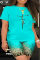 Light Green Street Print Patchwork O Neck Short Sleeve Two Pieces