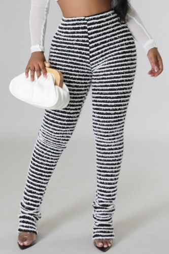 Black Casual Striped Patchwork Skinny High Waist Conventional Patchwork Trousers