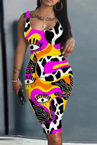 Purple Casual Print Basic U Neck Vest Dress Dresses