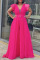Rose Red Casual Work Elegant Solid Fold Mesh V Neck Regular Jumpsuits(With Belt)