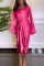 Rose Red Casual Solid Basic V Neck Long Sleeve Two Pieces