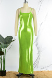 Green Sexy Solid Backless Spaghetti Strap Long Dress Dresses