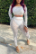 White Sexy Casual See-through Solid Color Off the Shoulder Long Sleeve Two Pieces