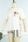 White Casual Print Patchwork O Neck Short Sleeve Two Pieces