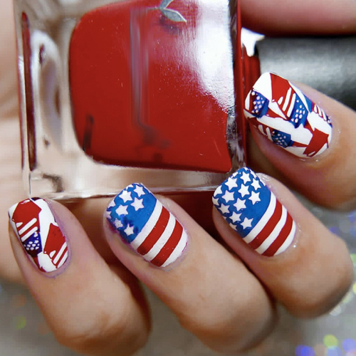 Red Casual The stars Patchwork Nail Paste