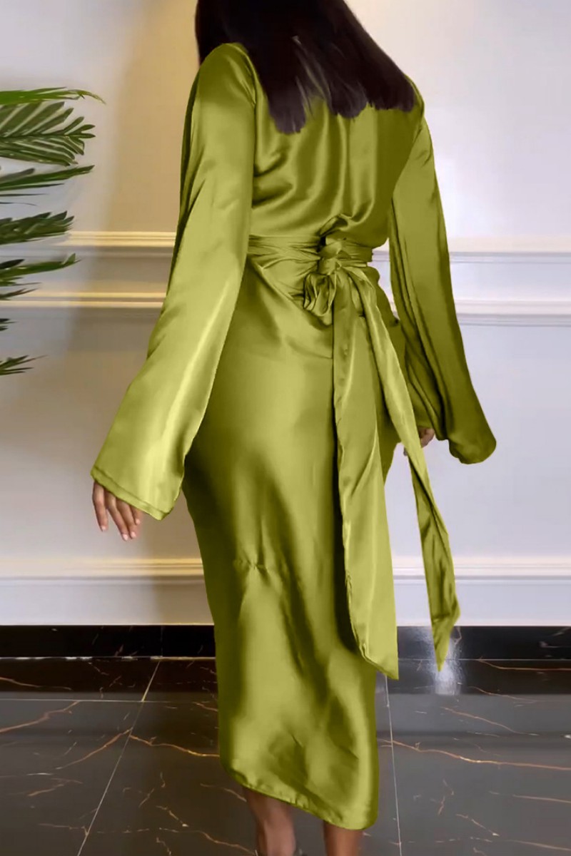 Wholesale Green Casual Solid Basic V Neck Long Sleeve Two Pieces K79462 ...