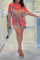 Red Casual Daily Living Print Printing O Neck Short Sleeve Two Pieces
