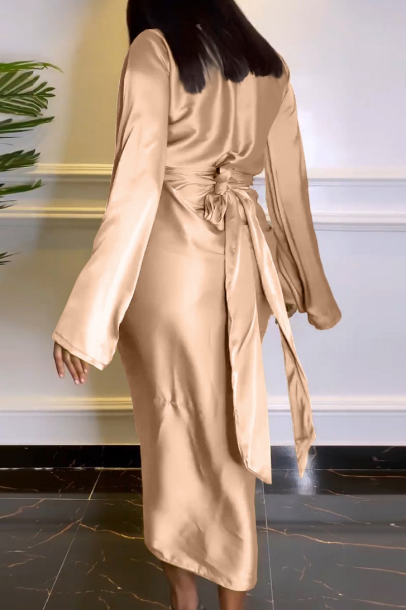 Casual Solid Buttons V Neck Long Sleeve Two Pieces