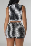 Red Sexy Casual Striped Patchwork Zipper Collar Sleeveless Two Pieces