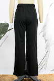 Black Casual Work Solid Patchwork Straight High Waist Straight Solid Color Bottoms