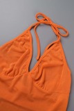 Orange Sexy Casual Solid Bandage Backless Halter Sleeveless Two Pieces