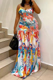 Colour Casual Vacation Simplicity Mixed Printing Printing Contrast Spaghetti Strap Sling Dress Dresses