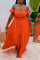 Orange Sweet Elegant Solid Stringy Selvedge Off the Shoulder Two Pieces