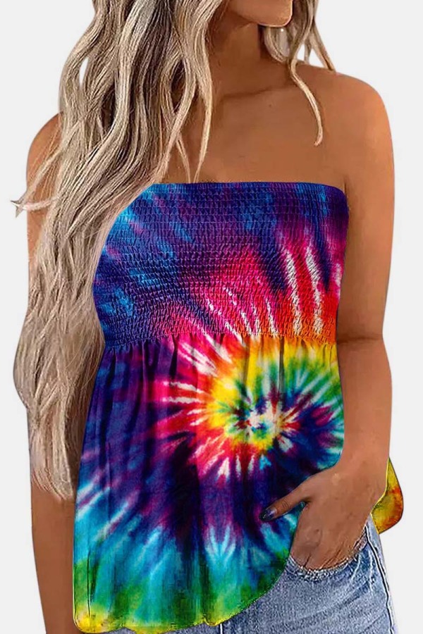 Dark Purple Sexy Casual Print Backless Strapless Tops