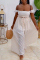 White Sweet Elegant Solid Stringy Selvedge Off the Shoulder Two Pieces