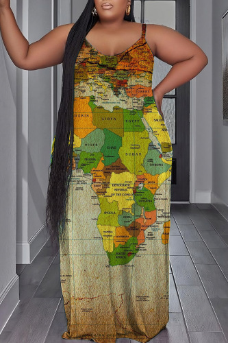 Green Sexy Casual Print Backless Spaghetti Strap Long Dress Plus Size Dresses