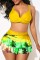 Yellow Sexy Print Patchwork Backless Swimwears (With Paddings)