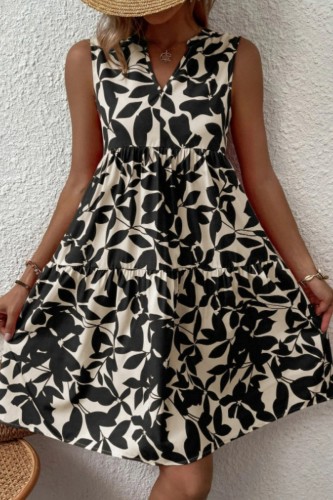 Black Casual Print Patchwork V Neck Sleeveless Dress Dresses