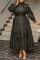 Black Casual Solid Hollowed Out Patchwork Half A Turtleneck Long Sleeve Dresses