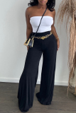 Black Casual Daily Solid Solid Color Loose High Waist Wide Leg Solid Color Bottoms