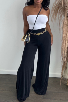 Black Casual Daily Solid Solid Color Loose High Waist Wide Leg Solid Color Bottoms